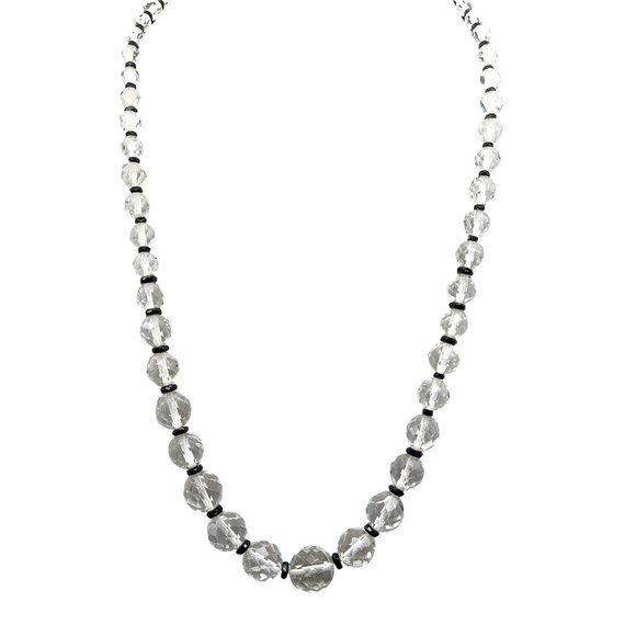 Vintage Faceted Crystal Graduated Necklace, Art Deco High End Clear Glass Beads - Picture 1 of 5